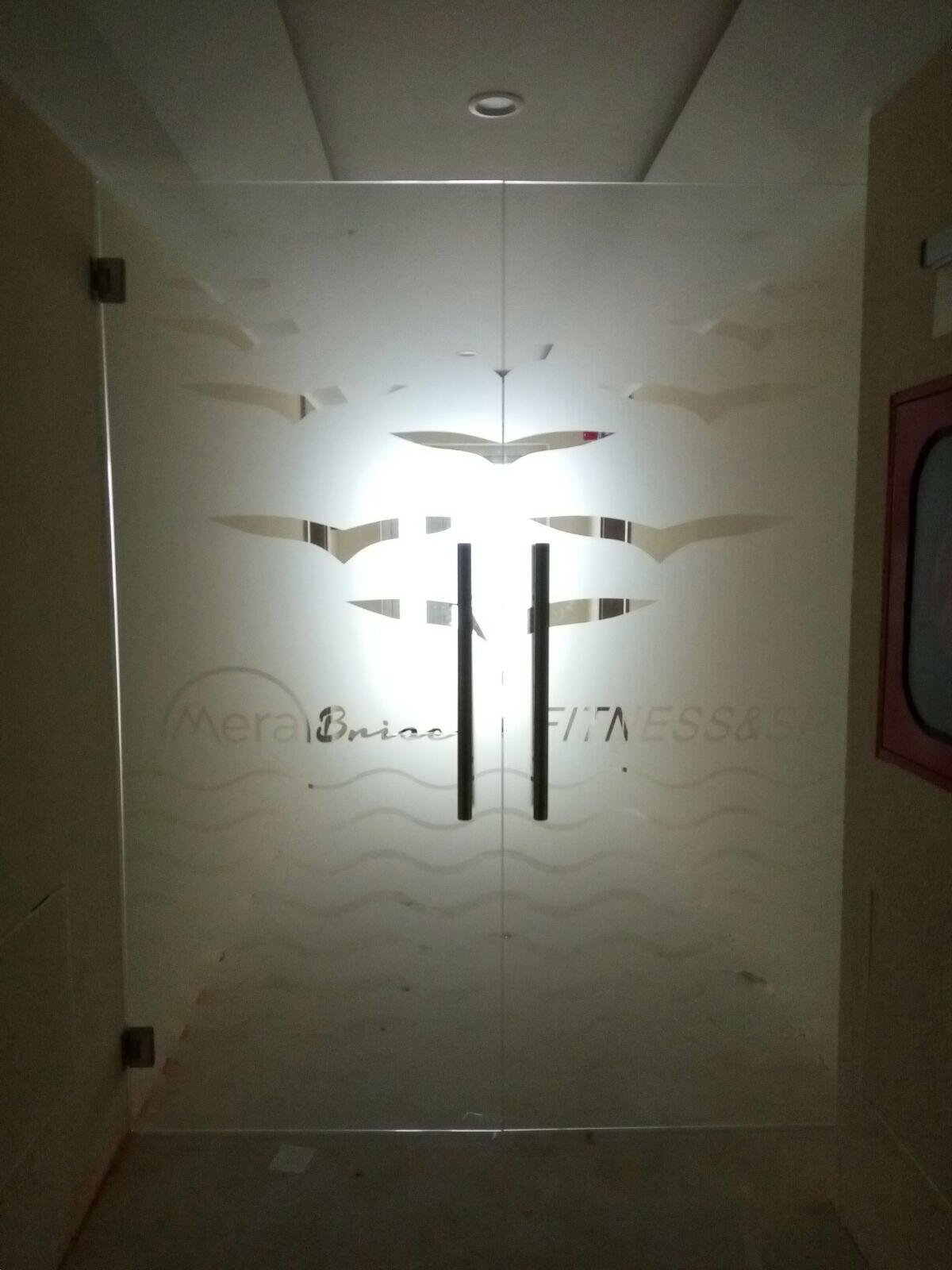 Ușă din sticlă pentru spațiu comercial cu balamale ascunse și garnitură magnetică
